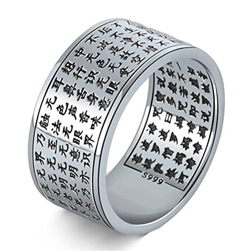 GeRRiT Retro Ring Retro Thai Silber Breite Version Breite Ring 999 Sterling Silber Schrift Schrift Buddhistischer Ring1, 1, 66mm