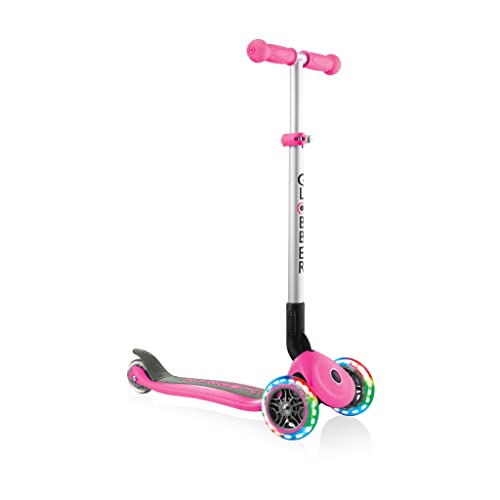 Globber Mädchen Primo Foldable Lights, pink mit Leuchtrollen Scooter, One Size