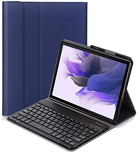 YHFZR Tastatur Hülle für Samsung Galaxy Tab S7 FE, [AZERTY] Ultradünn Flip Entfernbar Drahtloser Keyboardständer Ledertasche für Samsung Galaxy Tab S7 FE T730/T736B 12.4", Blau