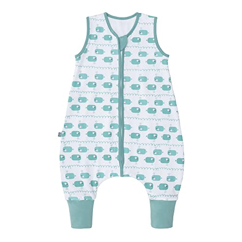 Premium Baby Schlafsack mit Füßen Ganzjahr, Bequem & Atmungsaktiv, 100% Bio-Baumwolle, OEKO-TEX Zertifiziert, Flauschig, Bewegungsfreiheit, 2.5 TOG, Punkte Peach von emma & noah (Wal Blau, 90 cm)