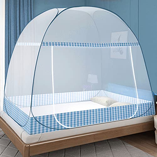 Moskitonetz Bett Pop Up, Faltbares Bett-Moskitonetz, Tragbares Reise-moskitonetz, Moskito-Campingzelt für Schlafzimmer Outdoor Camping, Einfache Installation, Feinmaschig(200x145x120 cm, Blau)
