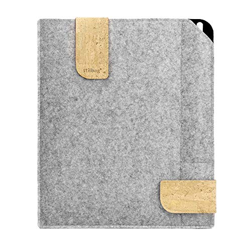 Stilbag Filztasche für Apple iPad Pro 10.5 | Etui Case aus Merino Wollfilz und Kork mit Pencil Fach | Modell KUNO in hellgrau - schwarz | Tablet Schutz-Tasche Made in Germany