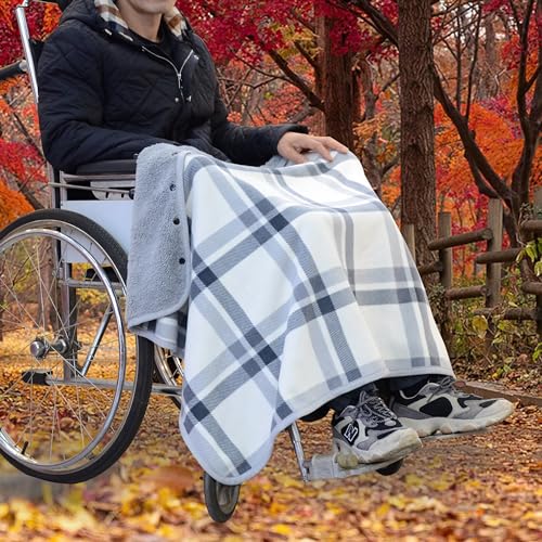 SSLW Rollstuhl-Schaldecke Für Erwachsene, Rollstuhlwärmer-Abdeckungsdecke, Flanellfutter, Rollstuhl-Poncho, Kniebeindecke, Tragbare Warme Decke, Cape-Poncho Für Rollstuhlfahrer