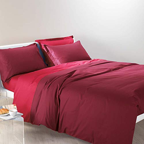 Caleffi Bettbezug für Einzelbett, zweifarbig, Bordeaux, aus Baumwolle, 45412