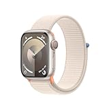 Apple Watch Series 9 (GPS + Cellular, 41 mm) Smartwatch mit Aluminiumgehäuse und Sport Loop Armband in Polarstern. Fitnesstracker, Blutsauerstoff und EKG Apps, Always-On Retina Display, CO₂ neutral