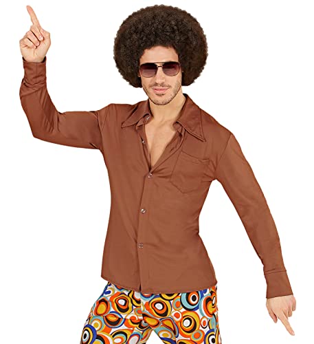 70er Jahre Retro Hemd mit und ohne Muster Disco Herren Kostüm Siebziger Schlager, Größe:XXL;Farbe:Braun