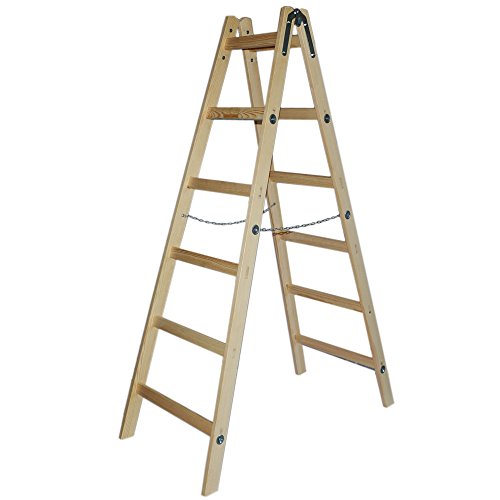 Systafex® Leiter Doppelstufenleiter Malerleiter Elektrikerleiter Stehleiter Holzleiter (6 Stufen) 1,85m
