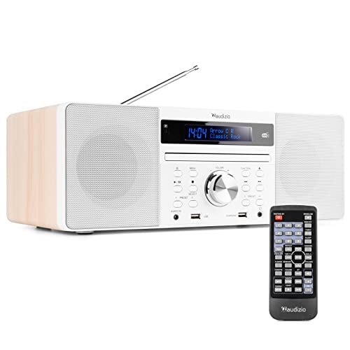 Audizio Prato - DAB Radio mit CD Player, MP3-Player, Bluetooth Radio, USB, DAB+, FM-UKW, Fernbedienung, Sleeptimer, Stereo HiFi DAB Plus Radio, Kompaktanlage mit Weckfunktion, Weiß
