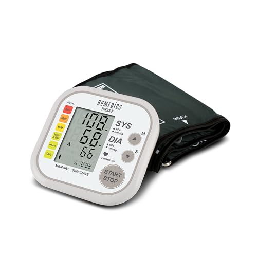 HoMedics TheraP Automatisches Oberarm-Blutdruckmessgerät für digitale Blutdruckmessung und Pulsfrequenzmessung, mit 60 Speichern, Warnfunktion und Erkennung von unregelmäßigem Herzschlag