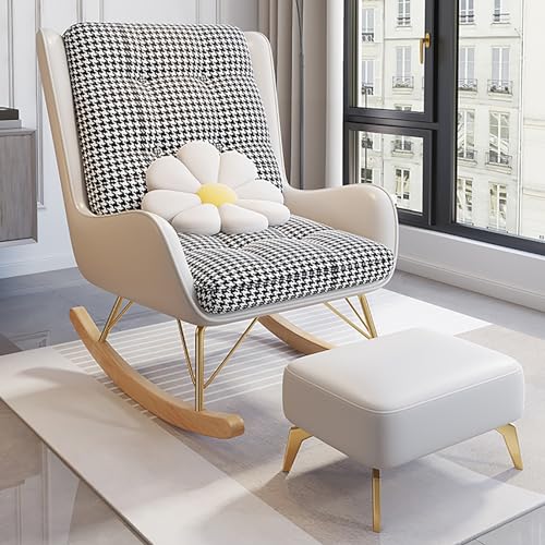 XRRJFYH Schaukelstuhl Wohnzimmer Rocking Chair Lesesessel Bequem Schaukelsessel Schaukelstühle Relaxstuhl für Erwachsene (Color : Wit, Size : with Ottoman)