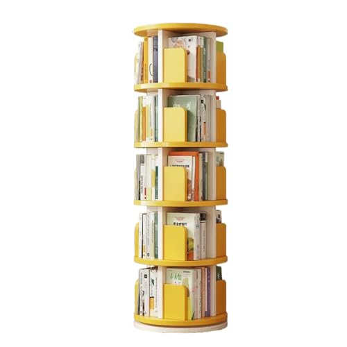MMOU Drehbares Bücherregal, 360-Grad-Bücherregal, Aufbewahrungsschrank, Bilderbuchregal, Mehrschichtiges, Einfaches, Bodenstehendes Lagerregal für Den Haushalt (Color : Yellow, Size : 5 Layer)