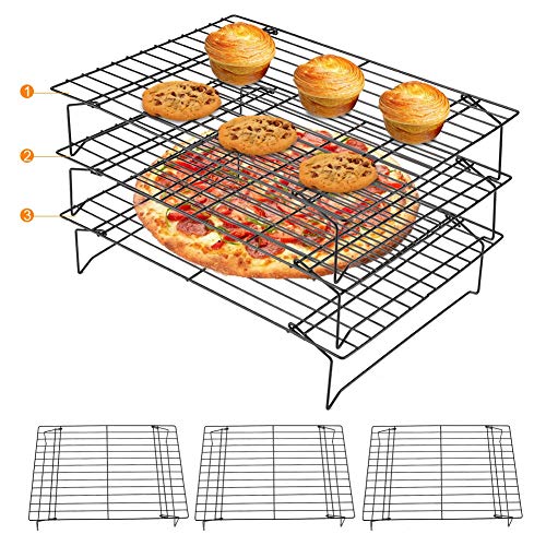 Edelstahl 3-teiliges stapelbares Abkühlgitter Kuchenauskühler mit Antihaftbeschichtung für Keks/Kuchen/Brot 34 x 24,5 x 19,5 cm