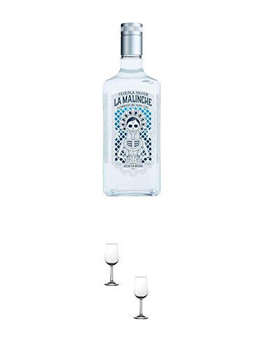 Luis Caballero Tequila La Malinche -SILVER- 0,7 Liter + Nosing Gläser Kelchglas Bugatti mit Eichstrich 2cl und 4cl - 2 Stück