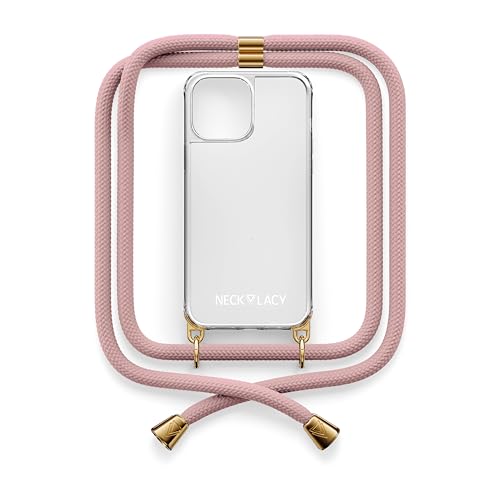 NECKLACY® - Die Premium Handykette für Apple iPhone 15 Pro in Soft Nude | transparente Handyhülle mit hochwertiger Abnehmbarer Kordel zum Umhängen - Smartphone Crossbody