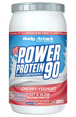 Body Attack Power Protein 90, 5K Eiweißpulver mit Whey-Protein, L-Carnitin und BCAA für Muskelaufbau und Fitness, Made in Germany (Cherry-Yoghurt Cream, 2 x 1 kg)