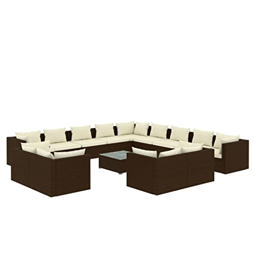 vidaXL Gartenmöbel 14-TLG. mit Kissen Ecksofa Mittelsofa Couchtisch Sofa Lounge Sitzgruppe Gartenset Garten Garnitur Gartensofa Braun Poly Rattan