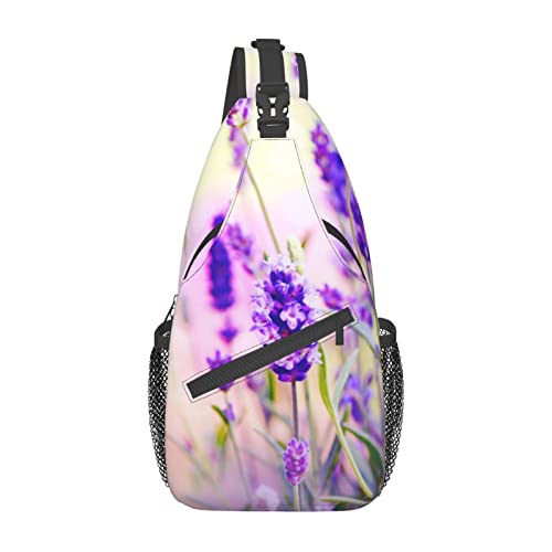Schulterrucksack mit Lavendel-Blumendruck, leicht, faltbar, Umhängetasche, wasserabweisend, Schulterrucksack für den täglichen Gebrauch, Schwarz , Einheitsgröße