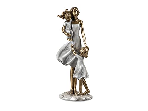 Moderne Skulptur Deko Figur Familie auf Sockel Silber/Gold 11x24 cm