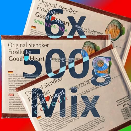 Stendker Frostfutter Sparpaket 6X GoodHeart Mix (normal/Colour/SPIRULINA) Diskus Futter Diskusfutter: 500g Flachtafel Sparpaket