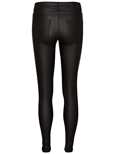VERO MODA Damen Vmseven Nw S.Slim Smooth Coated Pants Hose, Schwarz (Black), 40/L32 (Herstellergröße: L)