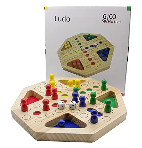 GICO Holz Ludo Spiel XL - das Brettspiel für die ganze Familie, stabile Ausführung. Bekanntes Gesellschaftsspiel Spiel für Jung und Alt mit großen Figuren-7957