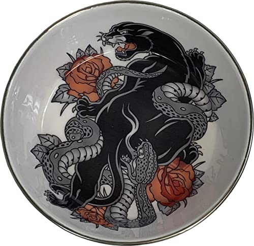 Komodo Panther Design Reptilienschale aus emailliertem Edelstahl | künstlerisches Tattoo-Muster mit Gummiboden, groß, 6 Tassen Schüssel