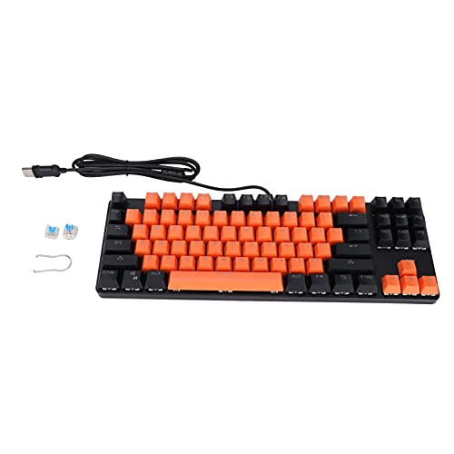 ciciglow Mechanische Gaming-Tastatur,Kabelgebundene Tastatur mit Blauen Schaltern,Ergonomische Schweißresistente Mechanische Tastatur,Tragbare Tastatur für Windows-Gaming-PC (87 Tasten)