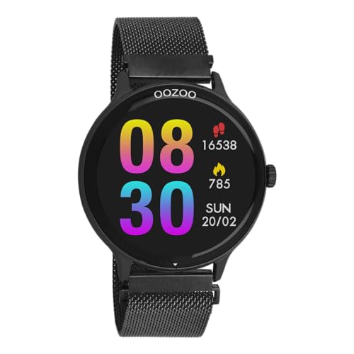 Oozoo - Vielseitige Smartwatch Damen mit 20mm Mesharmband | Fitnesstracker mit Pulsmesser, Schrittzähler & Schlafmonitoring | Smartwatch rund IOS & Android kompatibel | 33mm Touchscreen | IP67