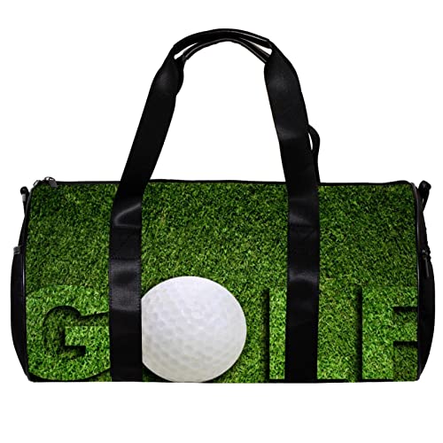 Runde Gym Sport Duffel Tasche mit abnehmbarem Schultergurt Golf Hintergrund mit einem Glof Ball im Gras Training Handtasche Übernachtungstasche für Damen und Herren, mehrfarbig, 45x23x23cm/17.7x9x9in
