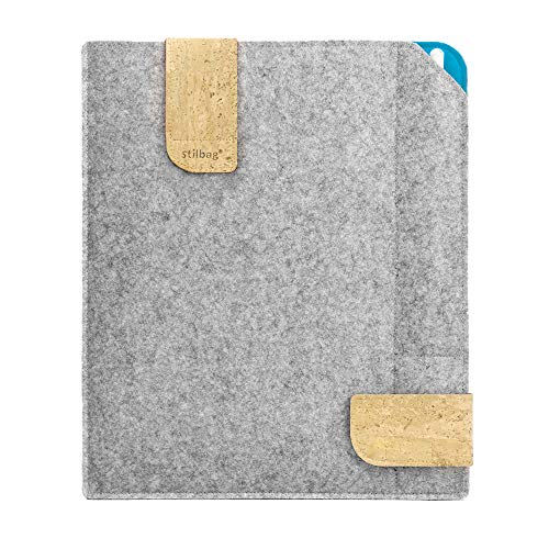 Stilbag Filztasche für Apple iPad Air (2019) | Etui Case aus Merino Wollfilz und Kork mit Pencil Fach | Modell KUNO in hellgrau - Azur | Tablet Schutz-Tasche Made in Germany