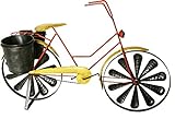 colourliving Windrad Windspiel Fahrrad Citybike Metallwindrad Damen Fahrrad gelb 2 Windräder kugelgelagert mit 2 Pflanztöpfe