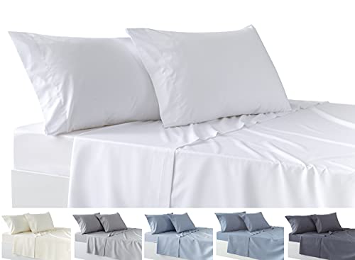 Todocama 4-teiliges Bettwäsche-Set, Spannbettlaken, Bettbezug, 2 Kissenbezüge, 50 x 80 cm, für Betten mit 90-90 x 190/200 cm, Weiß
