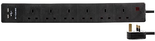 Pro Elec PEL00125 USB-Verlängerungskabel, 6-fach, 2 m, Schwarz