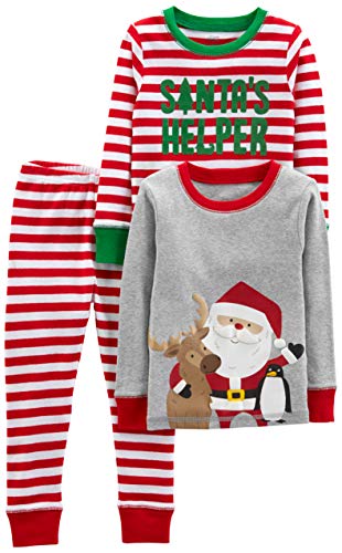 Simple Joys by Carter's 3-Piece Snug-fit Cotton Christmas Pajama Set, Red/White Stripe/Santa, 5