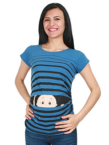 Witzige süße Umstandsmode T-Shirt mit Motiv Schwangerschaft Geschenk - Kurzarm (L, Blau)