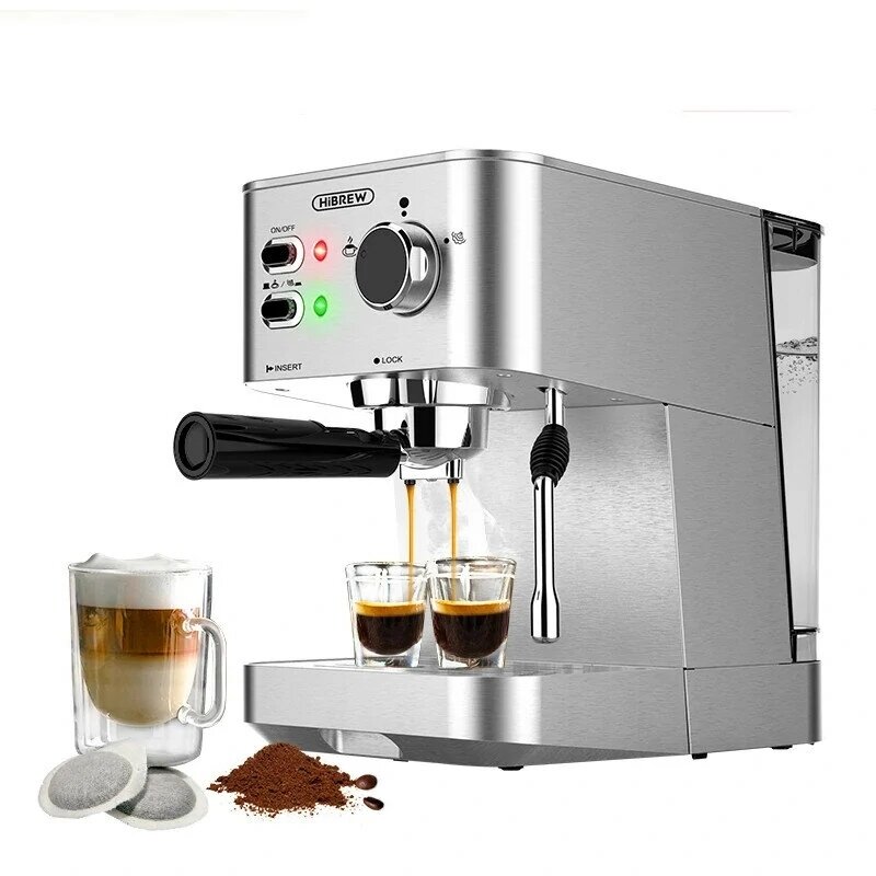 HiBREW H10 Pulver / Pod Dual-Use-Kaffeemaschine Espresso-Kaffeemaschine 20Bar Inox-Gehäuse Halbautomatisch - EU