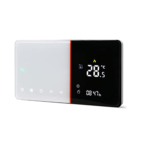 Qiumi Smart Wifi Thermostat für individuelle Gas- / Wasserkesselheizung funktioniert mit Alexa Google Home Trockenkontakt PM 2.5 in APP Wetter Feuchtigkeit und ULTRAVIOLETT-Display, 5A 95~240V AC