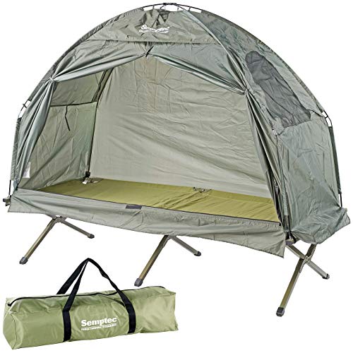 Semptec Urban Survival Technology Campingliege: 2in1-Zelt mit Alu-Feldbett, 1200 mm Wassersäule, 193 x 78 x 160 cm (Zelt Mit Liege, Angelzelt, wasserdichte Taschen)