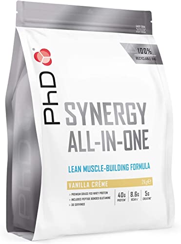 PhD DE Nutrition Synergy ISO-7, All-in-One Premium-Molkenprotein-Pulver, hoher 40g-Protein-Komplex, Vanillegeschmack als Pre/Post-Workout-Getränk, 2 kg