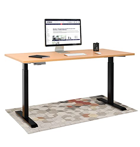 KRIEG HighDesk Basic Höhenverstellbarer Schreibtisch (120 x 80 cm I Schwarz + Buche) - Elektrischer Sitz- & Stehtisch mit Tischplatte - Stehschreibtisch Elektrisch Höhenverstellbar