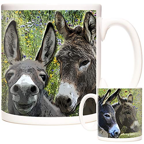 Tasse mit Esel-Motiv, Motiv: Esel und wilde Blumenwiese, Keramik-Geschenktasse Tiere der Welt, Donley Kaffeetasse oder Teetasse