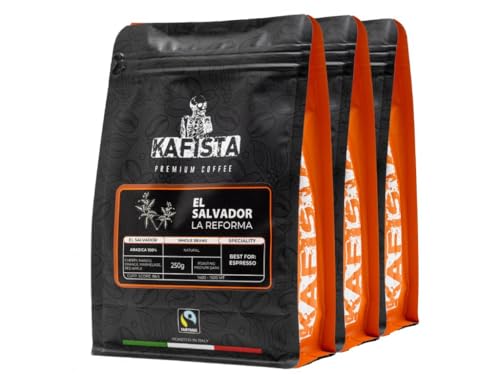 Kafista Premium Kaffee - Kaffeebohnen für Kaffeevollautomat und Espressomaschine aus Italien - Fairtrade - Spitzenkaffee - Barista Qualität (EL Salvador La Reforma, 3x250g)