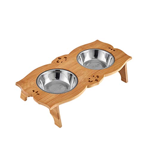 YOUJIAA Futternapf Trinknapf 2 Edelstahl Hundenäpfe Futterstation Hundebar Napfunterlage Schüssel für Hunde und Katzen - Bambus, 36.3 * 18 * 8cm /14.2 * 4.7cm