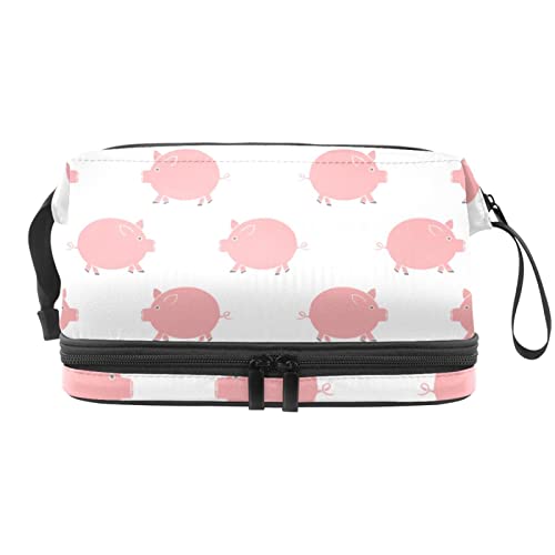 Make-up-Tasche, große Kapazität, Reise-Kosmetiktasche, kleines rosa Schweine-Muster, Mehrfarbig, 27x15x14 cm/10.6x5.9x5.5 in