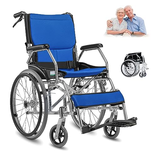 GHBXJX Rollstuhl Faltbar Leicht Aktivrollstuhl, Rollstühle mit Selbstantrieb, Ultraleicht Rollstuhl für die Wohnung und Urlaub, Reiserollstuhl, Klappbare Rückenlehne, Sitzbreite 45 cm, Aluminium