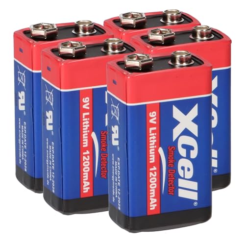 5X Batterie Lithium 9 Volt Block 1200mAh, 9v E-Block (U9VL, CR-9V, 6LR61) 10 Jahres Batterie ideal für z.B. Rauchmelder, Feuermelder, Messgeräte, Mikrofone u.v.m. AKKUman Set (5 Stück)