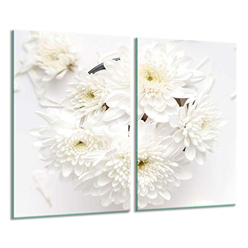 Herdabdeckplatten Ceranfeldabdeckung Spritzschutz Glas 2x30x52 Blumen