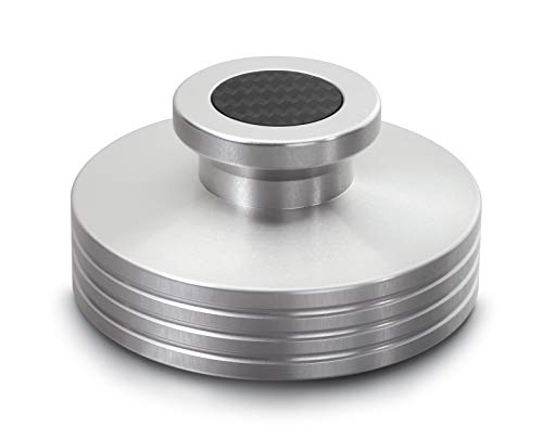 Dynavox Plattenspieler-Stabilizer PST330, Auflagegewicht für Plattenspieler aus Aluminium, Gewicht 330 g, mit Carbonauflagefläche und Inlay, Silber