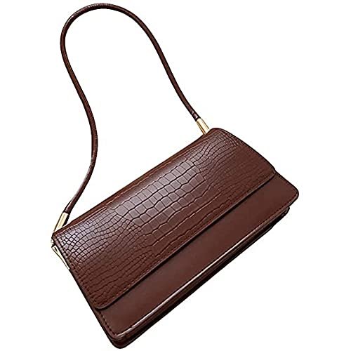 Aoun Modische Damen-Handtasche aus Leder mit Schlangenleder-Muster leichte Clutch/Schultertasche Unterarmtasche (Dunkelbraun)