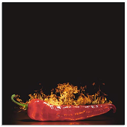 Artland Spritzschutz Küche aus Alu für Herd Spüle 60x60 cm Küchenrückwand mit Motiv Essen Lebensmittel Gewürze Chili Flammen Modern Dunkel Rot S7PR